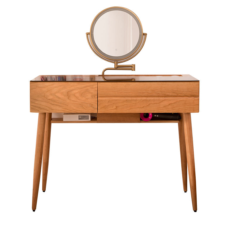 Wood and Glass Makeup Vanity Set With Mirror Standing Vanity Table Clearhalo 'Bedroom Furniture' 'furn' 'furn_makeup_vanities' 'Furniture' 'Makeup Vanities' 'makeup_vanities' 7005339