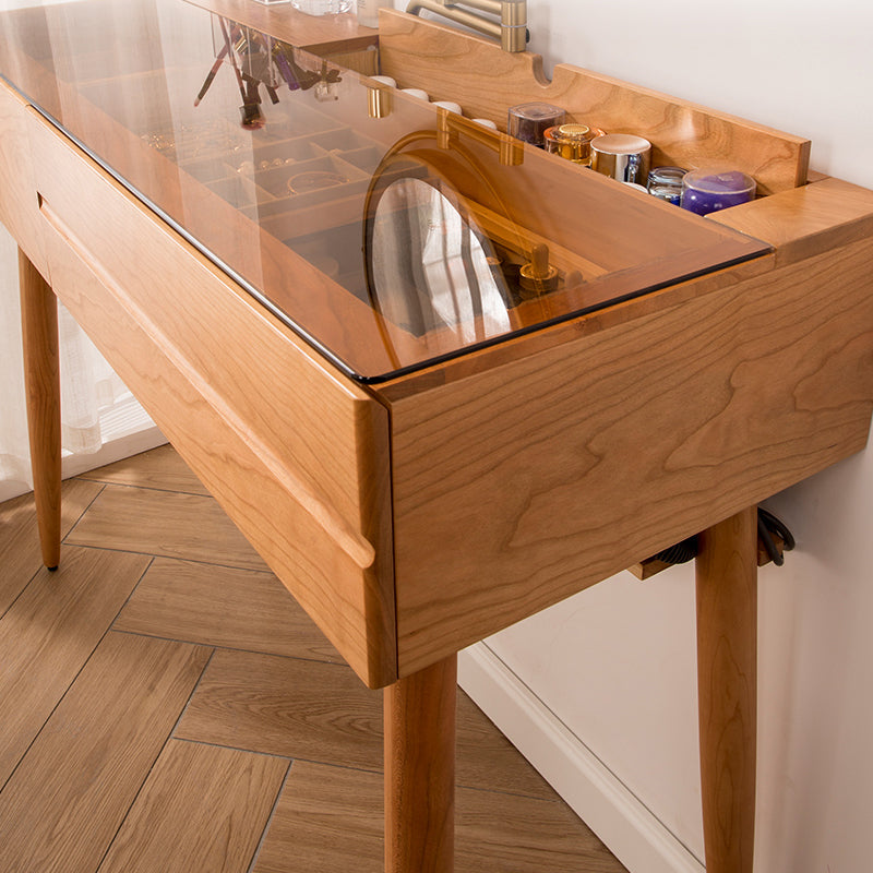 Wood and Glass Makeup Vanity Set With Mirror Standing Vanity Table Clearhalo 'Bedroom Furniture' 'furn' 'furn_makeup_vanities' 'Furniture' 'Makeup Vanities' 'makeup_vanities' 7005342