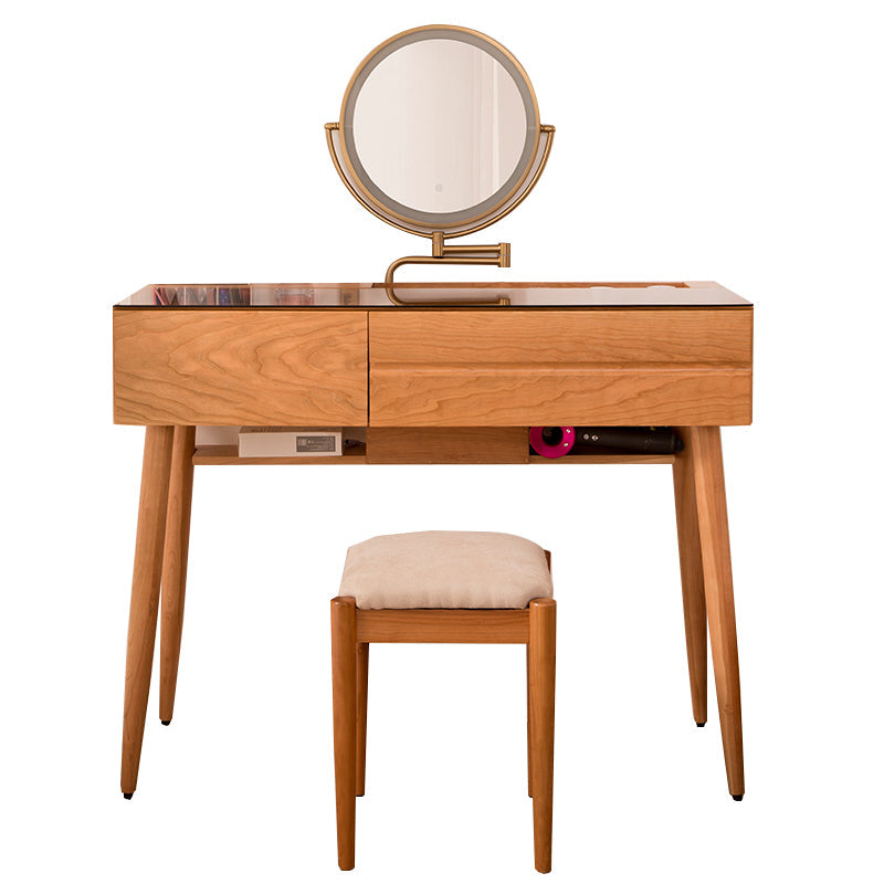 Wood and Glass Makeup Vanity Set With Mirror Standing Vanity Table Clearhalo 'Bedroom Furniture' 'furn' 'furn_makeup_vanities' 'Furniture' 'Makeup Vanities' 'makeup_vanities' 7005344