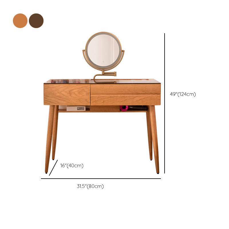 Wood and Glass Makeup Vanity Set With Mirror Standing Vanity Table Clearhalo 'Bedroom Furniture' 'furn' 'furn_makeup_vanities' 'Furniture' 'Makeup Vanities' 'makeup_vanities' 7005349