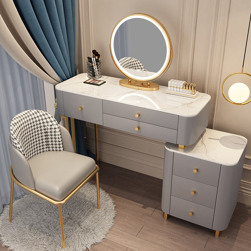 Solid Wood Makeup Vanity Desk Storage Dressing Table Stool Set with Drawer Makeup Vanity & Mirror & Stools 39"L x 16"W x 31"H Grey Clearhalo 'Bedroom Furniture' 'furn' 'furn_makeup_vanities' 'Furniture' 'Makeup Vanities' 'makeup_vanities' 7005414