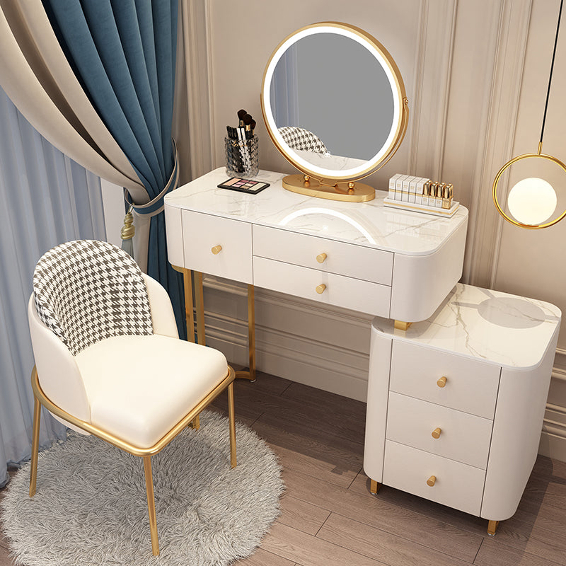 Solid Wood Makeup Vanity Desk Storage Dressing Table Stool Set with Drawer Makeup Vanity & Mirror & Stools 31"L x 16"W x 31"H White Clearhalo 'Bedroom Furniture' 'furn' 'furn_makeup_vanities' 'Furniture' 'Makeup Vanities' 'makeup_vanities' 7005415