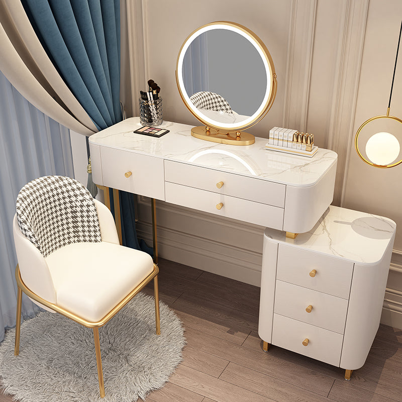 Solid Wood Makeup Vanity Desk Storage Dressing Table Stool Set with Drawer Makeup Vanity & Mirror & Stools 39"L x 16"W x 31"H White Clearhalo 'Bedroom Furniture' 'furn' 'furn_makeup_vanities' 'Furniture' 'Makeup Vanities' 'makeup_vanities' 7005416