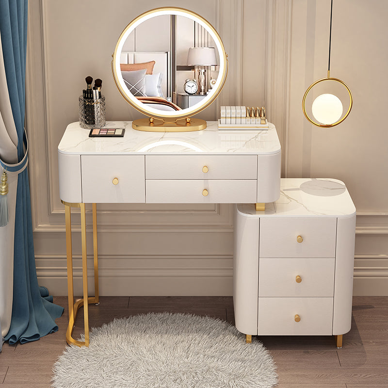 Solid Wood Makeup Vanity Desk Storage Dressing Table Stool Set with Drawer Makeup Vanity & Mirror 31"L x 16"W x 31"H White Clearhalo 'Bedroom Furniture' 'furn' 'furn_makeup_vanities' 'Furniture' 'Makeup Vanities' 'makeup_vanities' 7005423