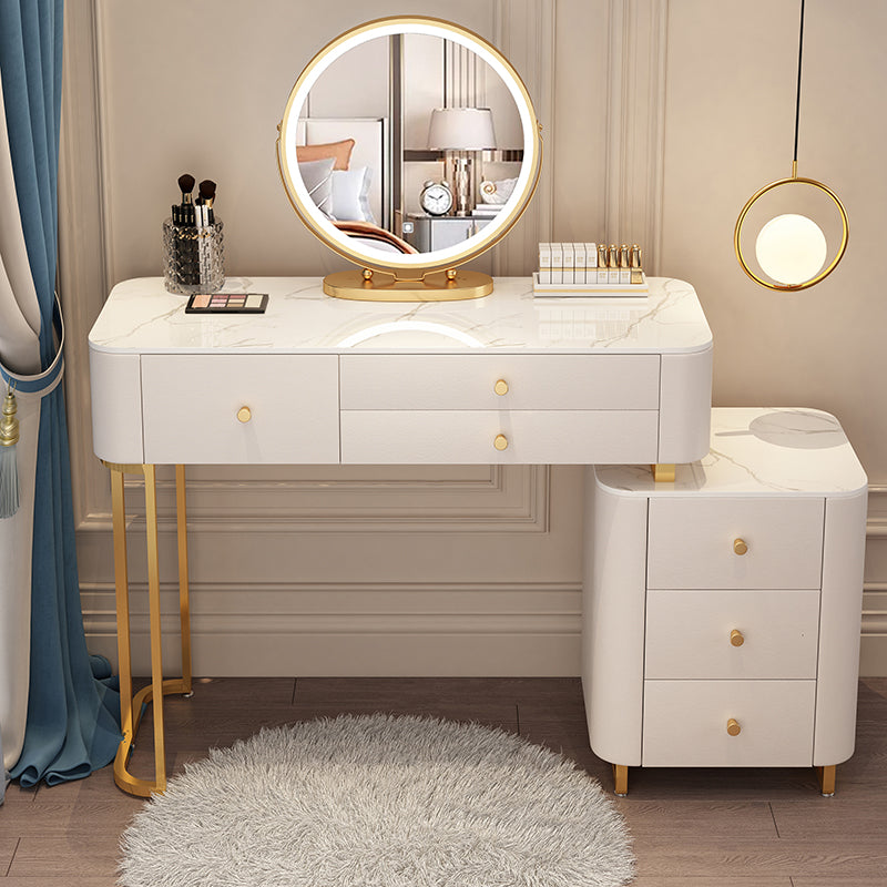 Solid Wood Makeup Vanity Desk Storage Dressing Table Stool Set with Drawer Makeup Vanity & Mirror 39"L x 16"W x 31"H White Clearhalo 'Bedroom Furniture' 'furn' 'furn_makeup_vanities' 'Furniture' 'Makeup Vanities' 'makeup_vanities' 7005424