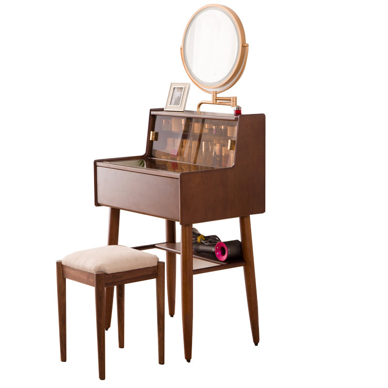 Modern Vanity Table and Stool Set Wooden and Glass With Drawer Vanity Desk Clearhalo 'Bedroom Furniture' 'furn' 'furn_makeup_vanities' 'Furniture' 'Makeup Vanities' 'makeup_vanities' 7005565
