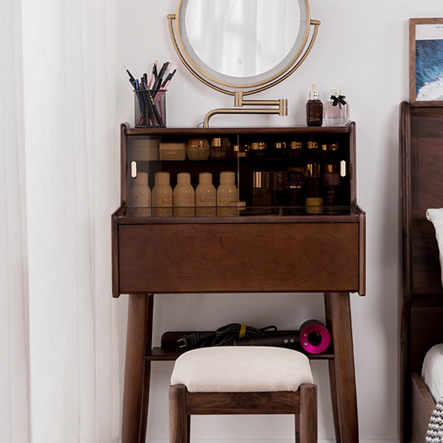 Modern Vanity Table and Stool Set Wooden and Glass With Drawer Vanity Desk Clearhalo 'Bedroom Furniture' 'furn' 'furn_makeup_vanities' 'Furniture' 'Makeup Vanities' 'makeup_vanities' 7005569