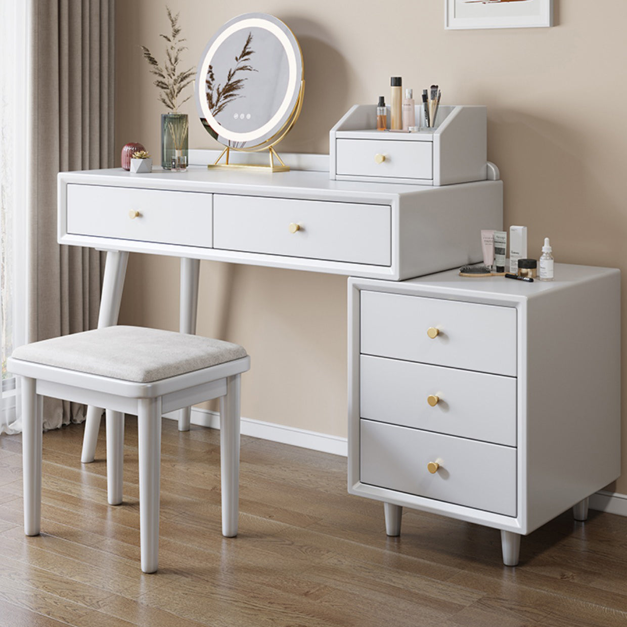 ScandinavianSolid Wood Table Makeup Vanity with Mirror and Drawers