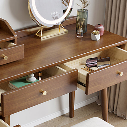 Vanity per il trucco del tavolo in legno scandinaviasolide con specchio e cassetti