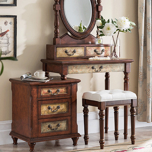 Victorian Makeup Vanity Desk Bedroom Dressing Table Stool Set with Drawer