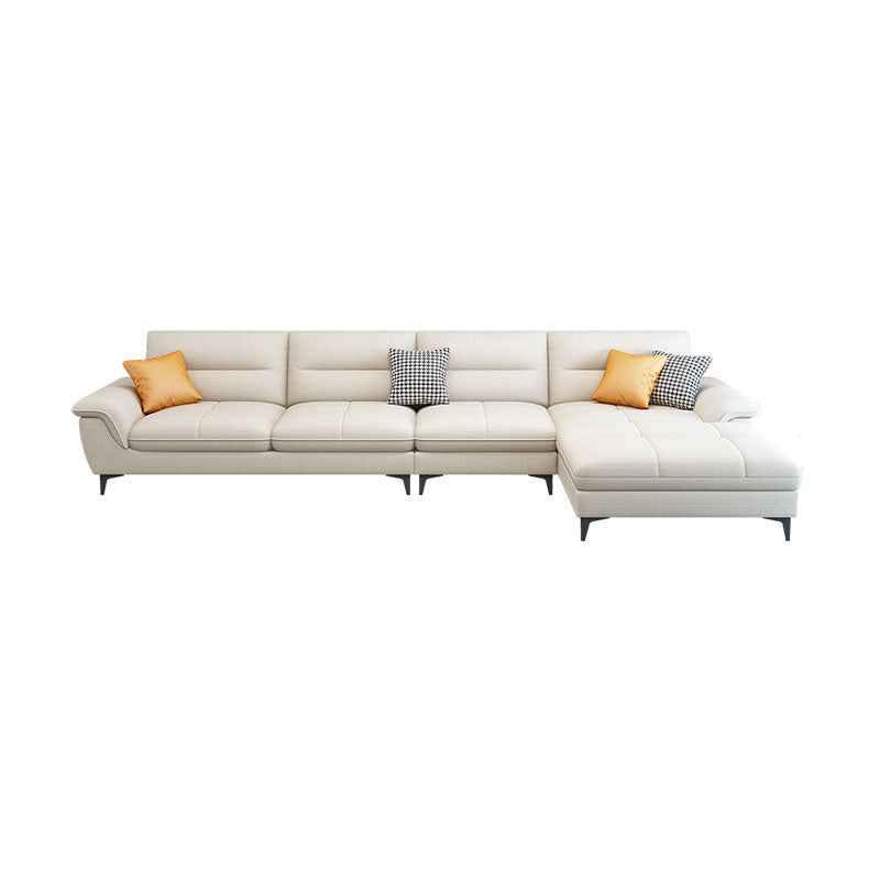 Stain-Resistant Sectional Sofa for Living Room in White with Pillow Top Arm