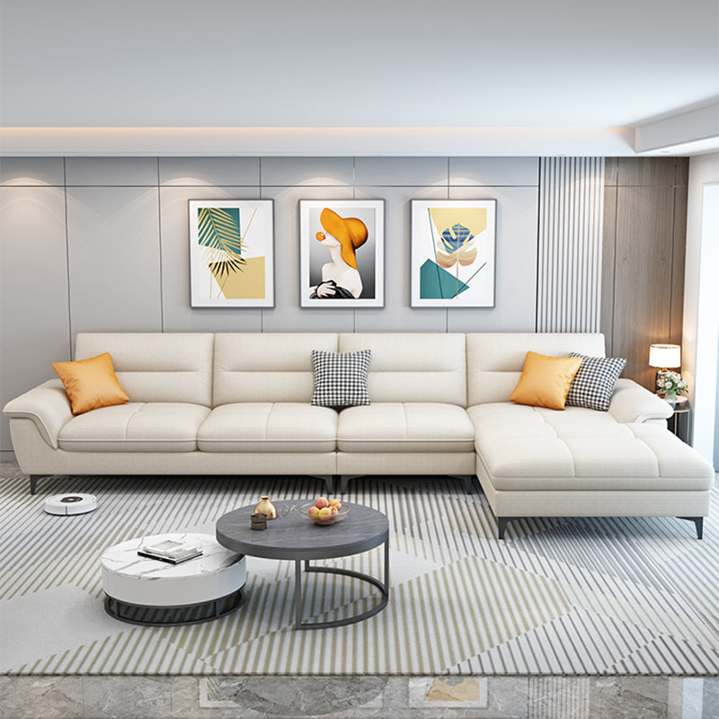 Stain-Resistant Sectional Sofa for Living Room in White with Pillow Top Arm