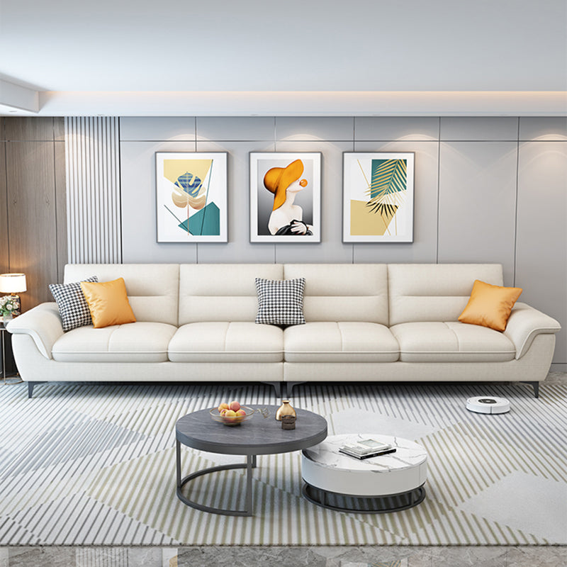 Stain-Resistant Sectional Sofa for Living Room in White with Pillow Top Arm