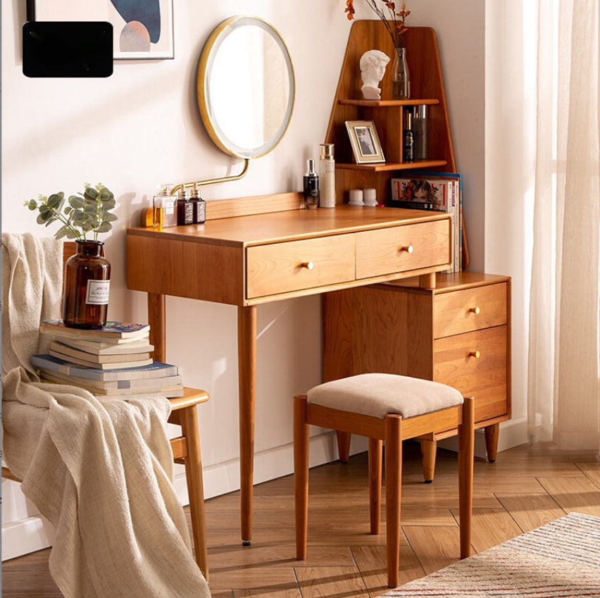 Tocador contemporáneo dormitorio de cerezo espejo iluminado tocador de maquillaje de pie
