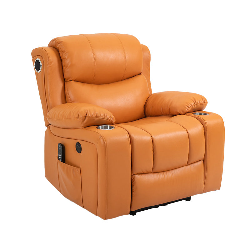 Nordic Style Faux Leather Recliner Chair Solid Color Standard Recliner Orange Genuine Leather Rocker Clearhalo 'Chairs & Seating' 'furn' 'furn_recliners' 'Furniture' 'Living Room Furniture' 'Recliners' 7005936