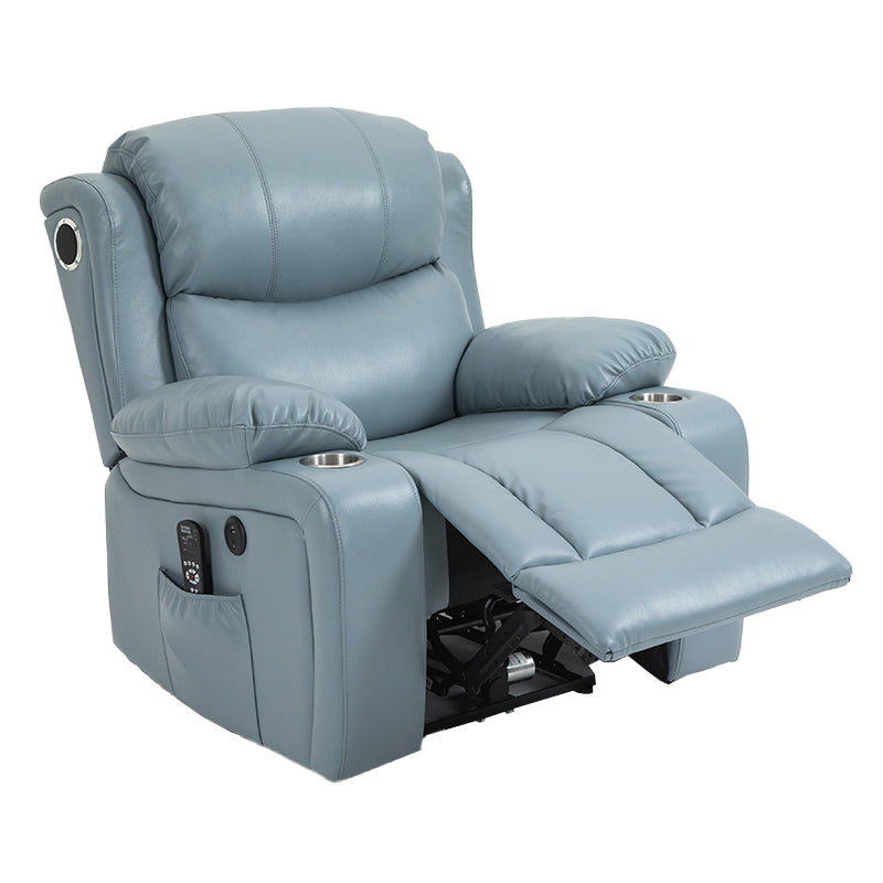 Nordic Style Faux Leather Recliner Chair Solid Color Standard Recliner Blue Nanofabrics Rocker Clearhalo 'Chairs & Seating' 'furn' 'furn_recliners' 'Furniture' 'Living Room Furniture' 'Recliners' 7005940