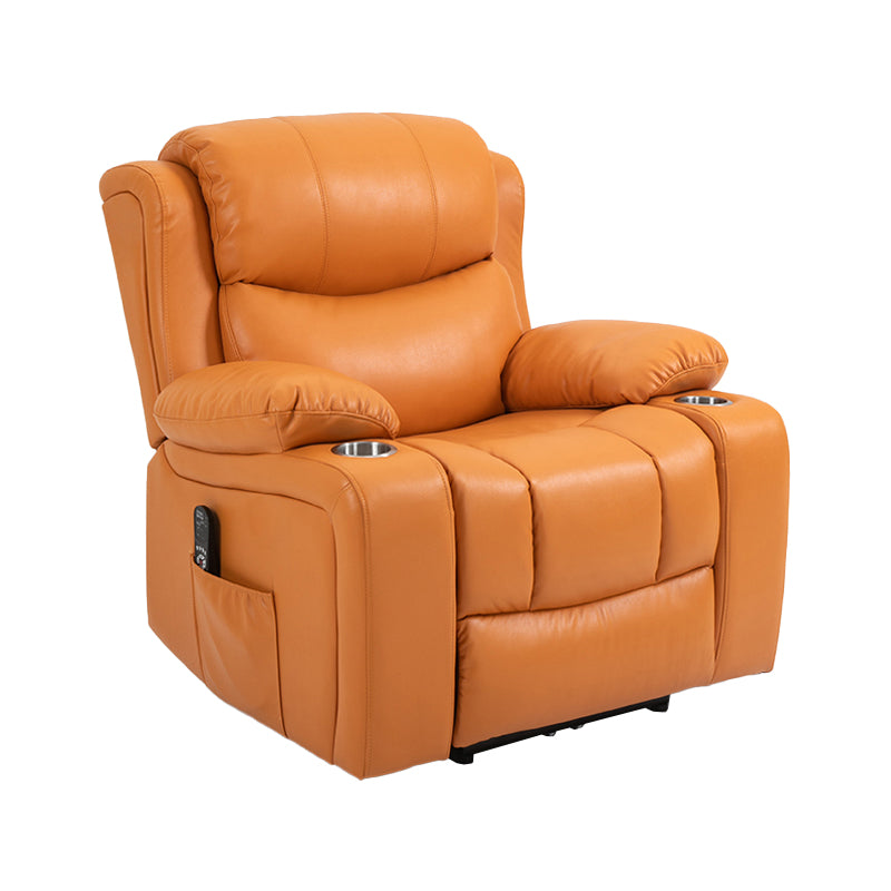 Nordic Style Faux Leather Recliner Chair Solid Color Standard Recliner Orange Swivel Rocker Clearhalo 'Chairs & Seating' 'furn' 'furn_recliners' 'Furniture' 'Living Room Furniture' 'Recliners' 7005942