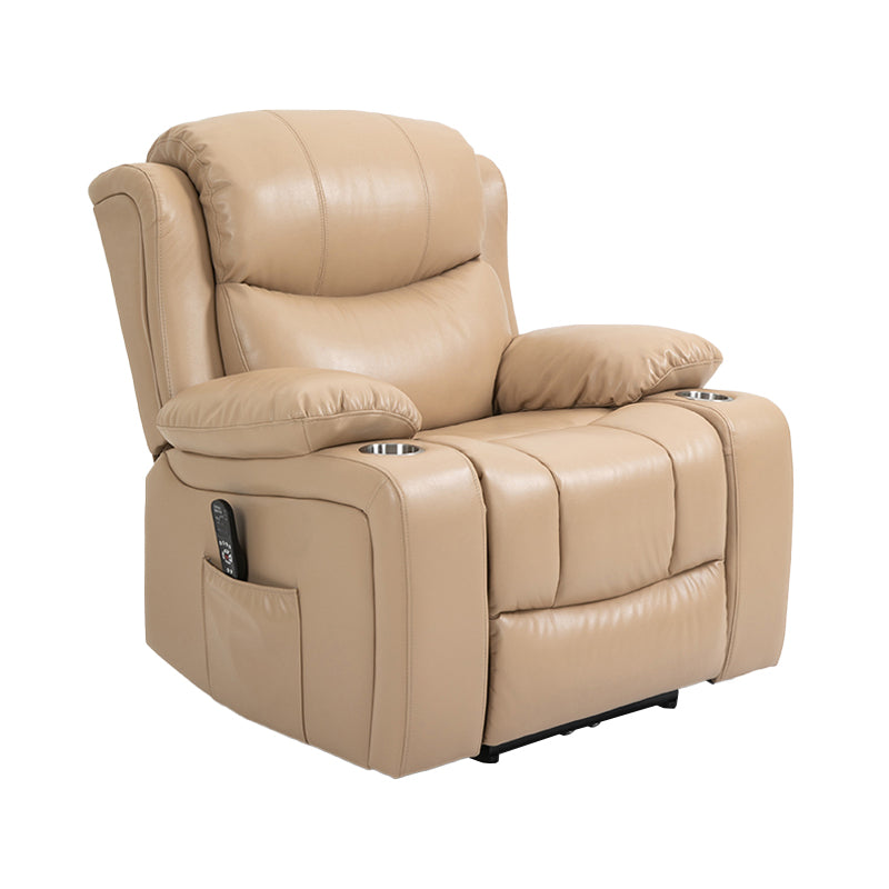 Nordic Style Faux Leather Recliner Chair Solid Color Standard Recliner Khaki Nanofabrics Swivel Rocker Clearhalo 'Chairs & Seating' 'furn' 'furn_recliners' 'Furniture' 'Living Room Furniture' 'Recliners' 7005947