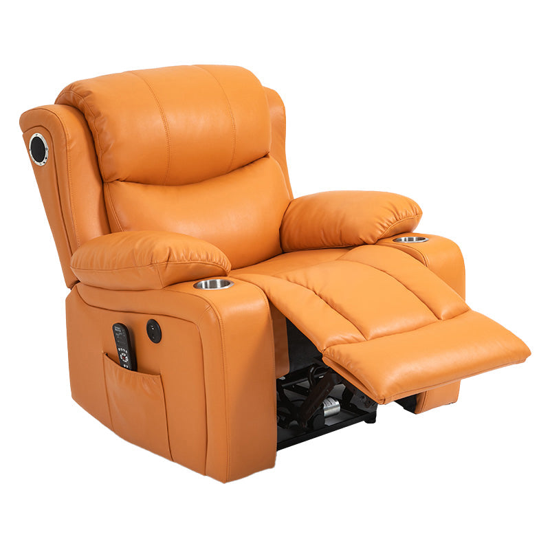 Nordic Style Faux Leather Recliner Chair Solid Color Standard Recliner Orange Nanofabrics Rocker Clearhalo 'Chairs & Seating' 'furn' 'furn_recliners' 'Furniture' 'Living Room Furniture' 'Recliners' 7005950