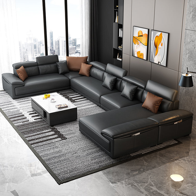 Faux Leather Adjustable Sectional 70"W Contemporary Sectional Sofa with Storage Clearhalo 'furn' 'furn_sectionals' 'Furniture' 'Living Room Furniture' 'Sectionals' 7006244