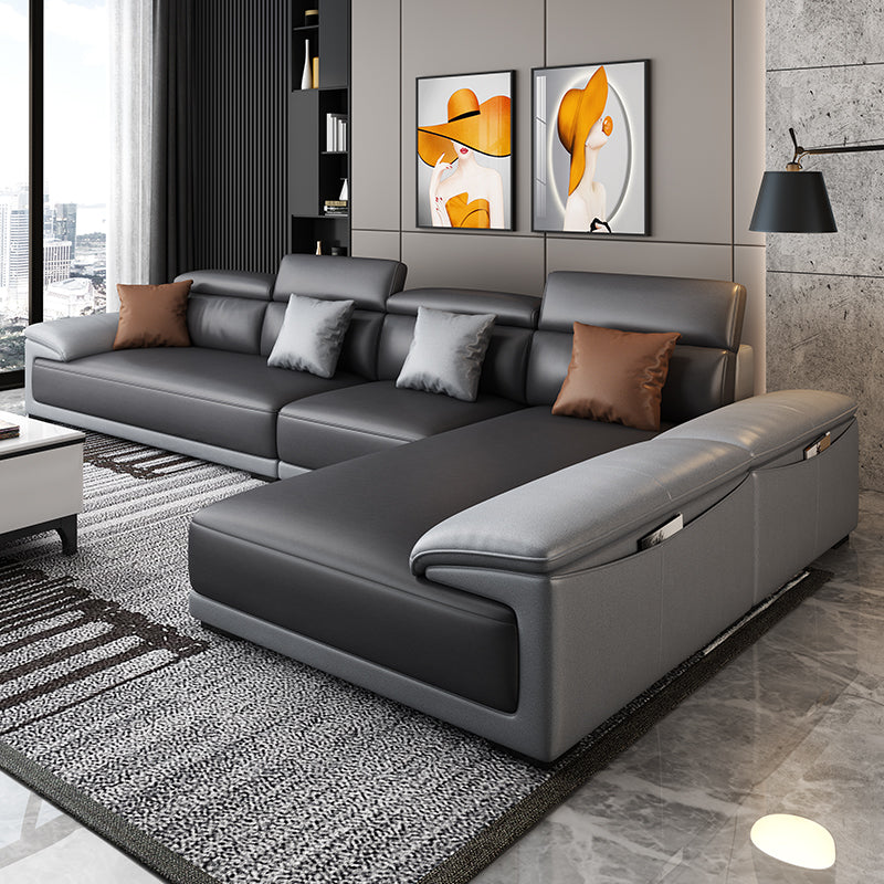 Faux Leather Adjustable Sectional 70"W Contemporary Sectional Sofa with Storage Dark Grey Light Grey Right Clearhalo 'furn' 'furn_sectionals' 'Furniture' 'Living Room Furniture' 'Sectionals' 7006245