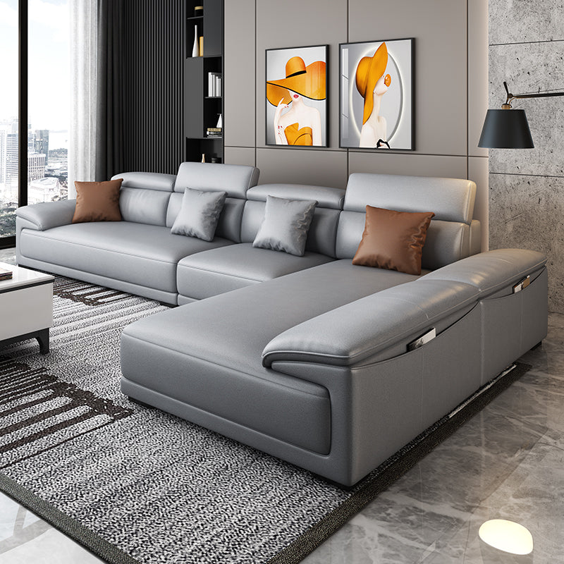 Faux Leather Adjustable Sectional 70"W Contemporary Sectional Sofa with Storage Light Gray Right Clearhalo 'furn' 'furn_sectionals' 'Furniture' 'Living Room Furniture' 'Sectionals' 7006249