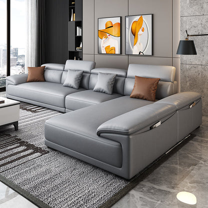 Faux Leather Adjustable Sectional 70"W Contemporary Sectional Sofa with Storage Light Gray Right Clearhalo 'furn' 'furn_sectionals' 'Furniture' 'Living Room Furniture' 'Sectionals' 7006249