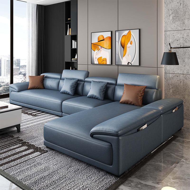 Faux Leather Adjustable Sectional 70"W Contemporary Sectional Sofa with Storage Royal Blue Right Clearhalo 'furn' 'furn_sectionals' 'Furniture' 'Living Room Furniture' 'Sectionals' 7006257
