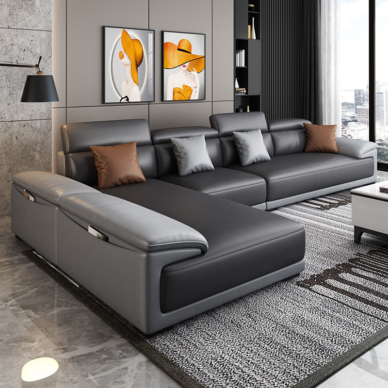 Faux Leather Adjustable Sectional 70"W Contemporary Sectional Sofa with Storage Dark Grey Light Grey Left Clearhalo 'furn' 'furn_sectionals' 'Furniture' 'Living Room Furniture' 'Sectionals' 7006258