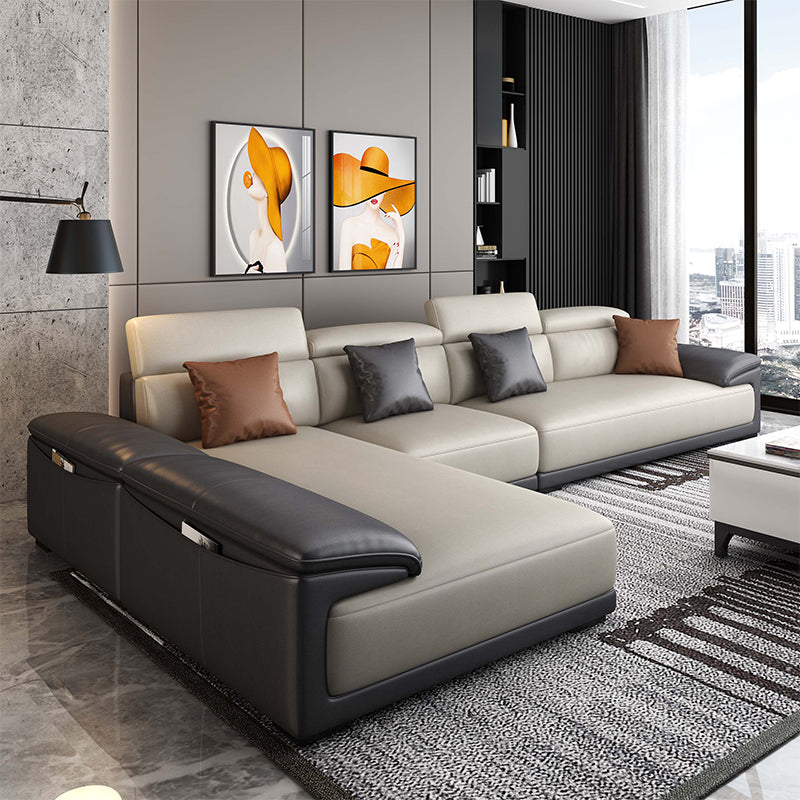 Faux Leather Adjustable Sectional 70"W Contemporary Sectional Sofa with Storage Brown-Grey Left Clearhalo 'furn' 'furn_sectionals' 'Furniture' 'Living Room Furniture' 'Sectionals' 7006260