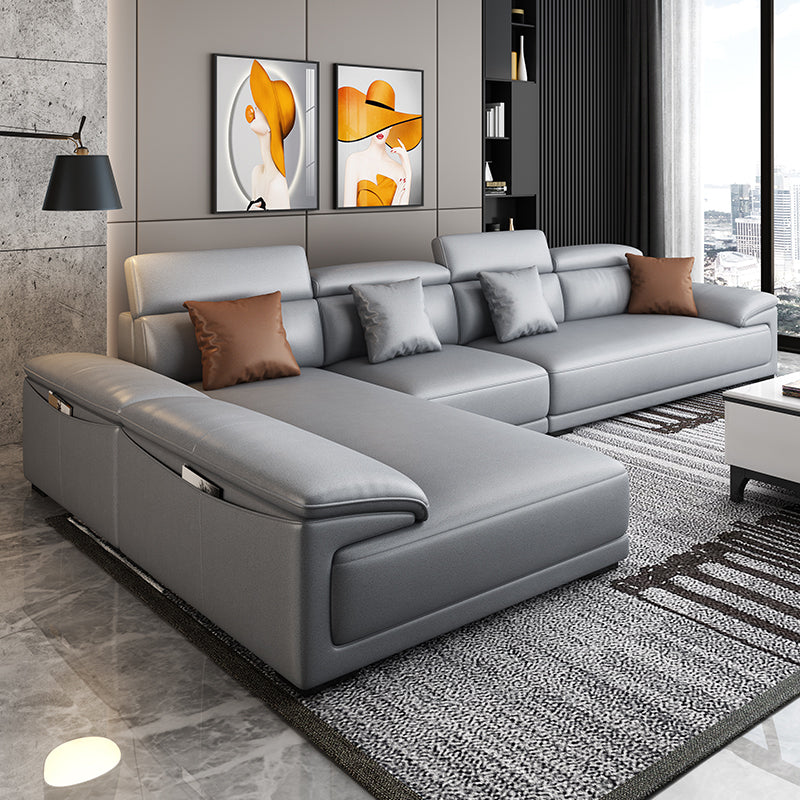 Faux Leather Adjustable Sectional 70"W Contemporary Sectional Sofa with Storage Light Gray Left Clearhalo 'furn' 'furn_sectionals' 'Furniture' 'Living Room Furniture' 'Sectionals' 7006262