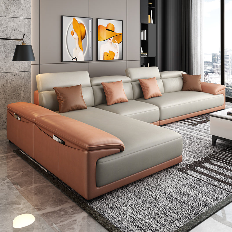 Faux Leather Adjustable Sectional 70"W Contemporary Sectional Sofa with Storage Clearhalo 'furn' 'furn_sectionals' 'Furniture' 'Living Room Furniture' 'Sectionals' 7006267