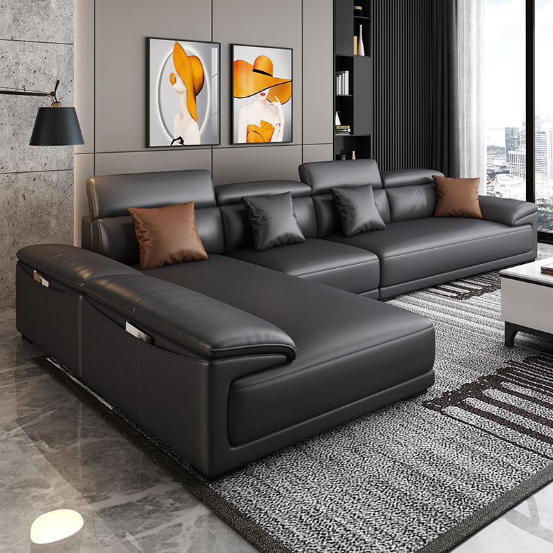 Faux Leather Adjustable Sectional 70"W Contemporary Sectional Sofa with Storage Dark Gray Left Clearhalo 'furn' 'furn_sectionals' 'Furniture' 'Living Room Furniture' 'Sectionals' 7006268