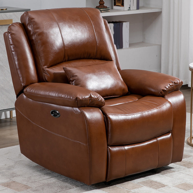 USB Charge Port Recliner Arm Swivel Rocker Standard Recliner Brown Clearhalo 'Chairs & Seating' 'furn' 'furn_recliners' 'Furniture' 'Living Room Furniture' 'Recliners' 7006279