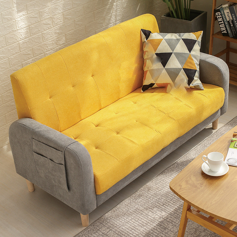 Wooden Velvet Sofa Contemporary Style Tufted Split-Back Seating