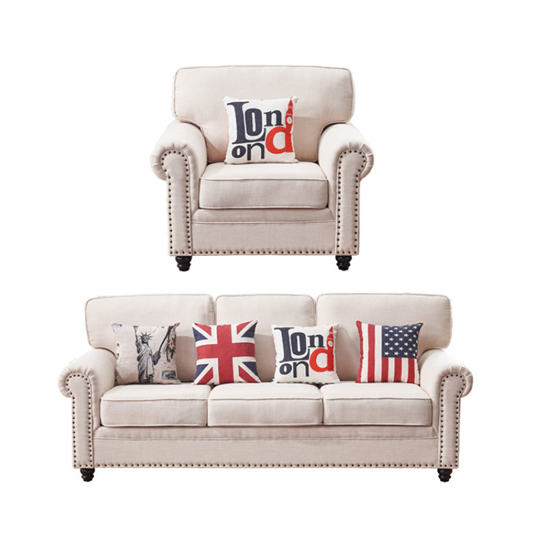 French Country White Cushions Rolled Arm Living Room Seating