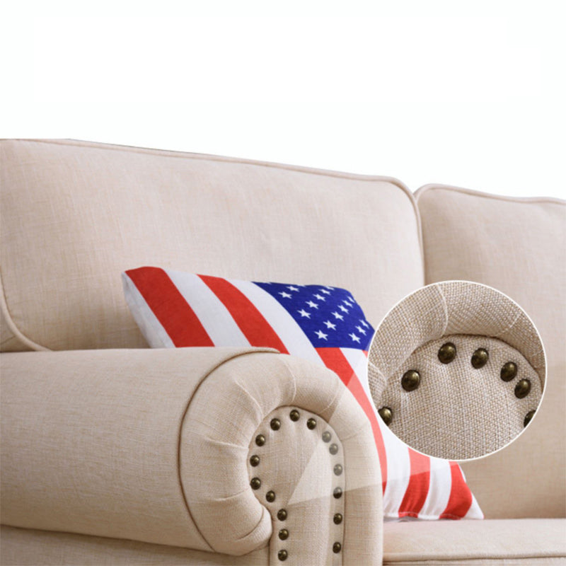 French Country White Cushions Rolled Arm Living Room Seating