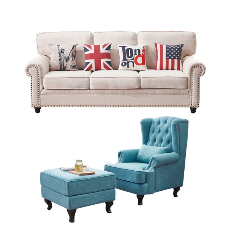 French Country White Cushions Rolled Arm Living Room Seating