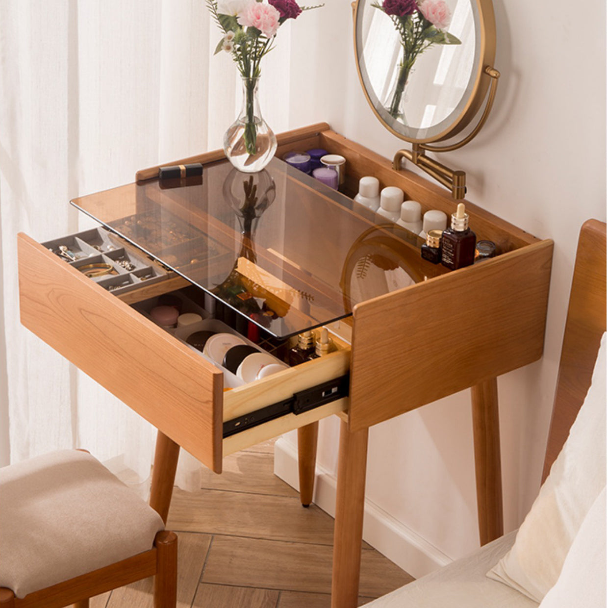 Magno de maquillaje contemporáneo Mirador de vidrio de la habitación con cajón