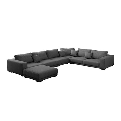 Contemporary Sectional Sofa L-Shape Fabric Slipcovered Sectional 110"L x 142"W x 25"H Cotton and Linen Left