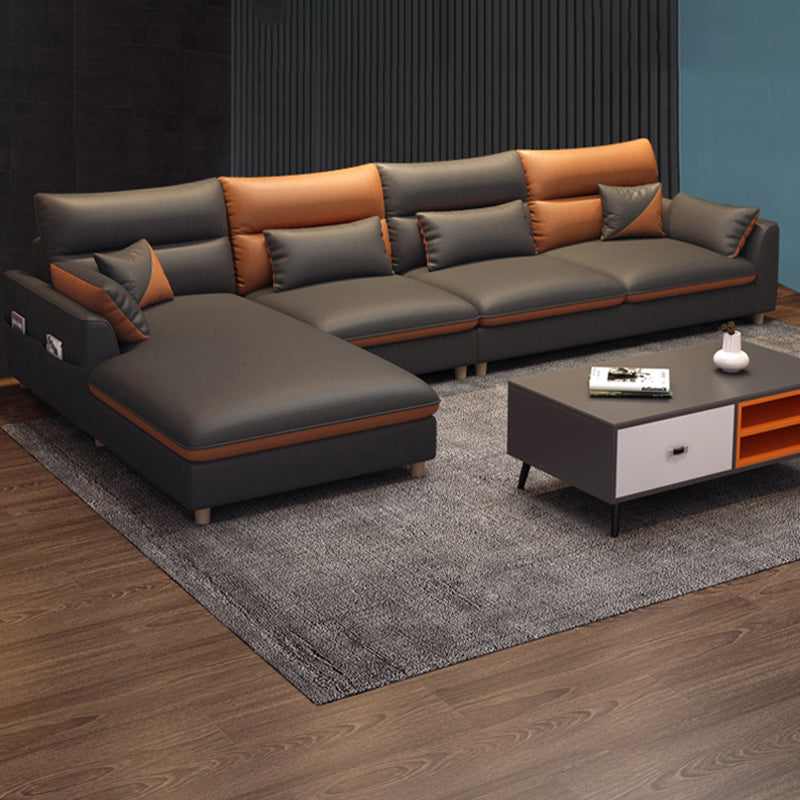 Faux Leather Sectional Sofa with Storage 35.43" High Sofa with Cushion Back