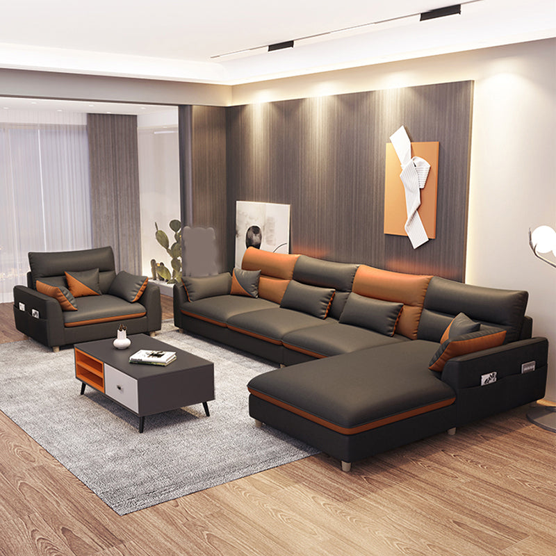 Faux Leather Sectional Sofa with Storage 35.43" High Sofa with Cushion Back