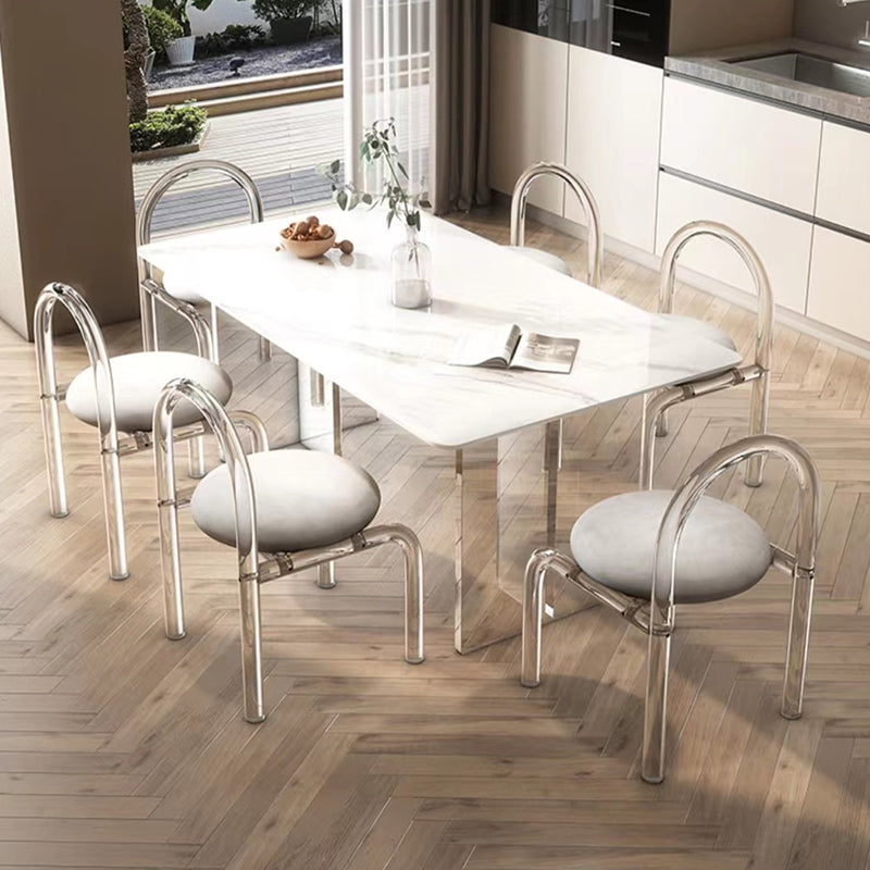 Dinettetafel in eenvoudige stijl, stenen rechthoekige eetkamertafel in wit