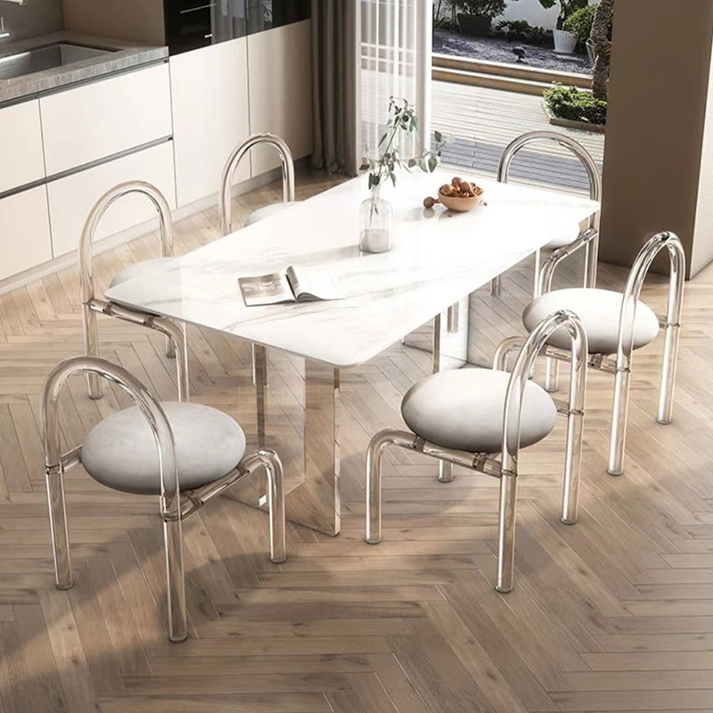 Dinettetafel in eenvoudige stijl, stenen rechthoekige eetkamertafel in wit