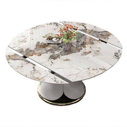Glam Style Sintered Stone Table Pedestal Dining Table for Kitchen Pandora Gold Without Chairs Clearhalo 'Dining Tables & Seating' 'Dining Tables' 'dining_table' 'furn' 'furn_dining_table' 'Furniture' 'Kitchen & Dining Furniture' 7012480
