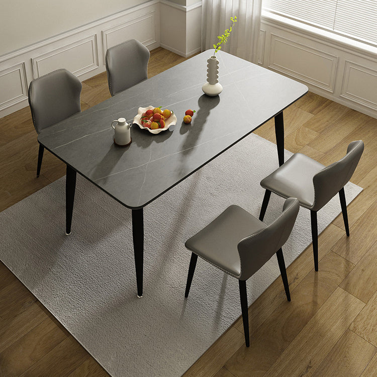 Glam Style Rectangle Dining Table Stone Top Dining Table with Black Legs