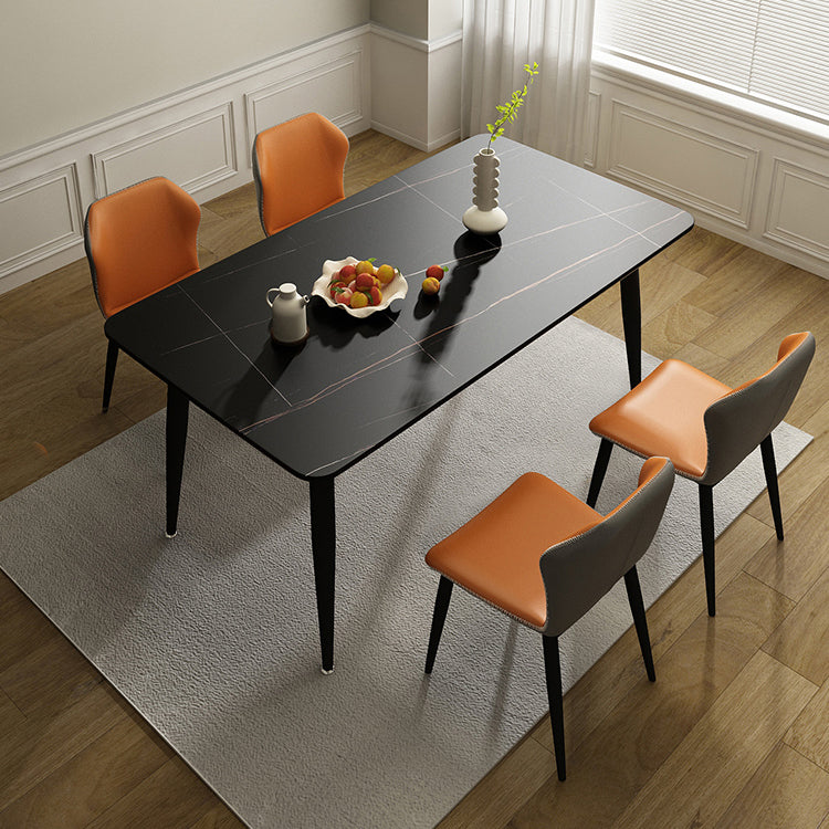 Glam Style Rectangle Dining Table Stone Top Dining Table with Black Legs