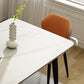 Glam Style Rectangle Dining Table Stone Top Dining Table with Black Legs