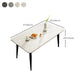 Glam Style Rectangle Dining Table Stone Top Dining Table with Black Legs