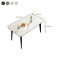 Glam Style Rectangle Dining Table Stone Top Dining Table with Black Legs